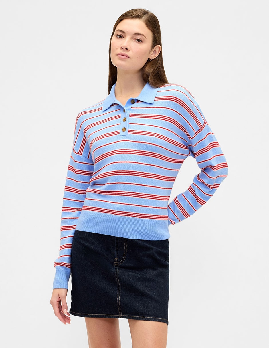 Suéter cuello tipo polo para mujer