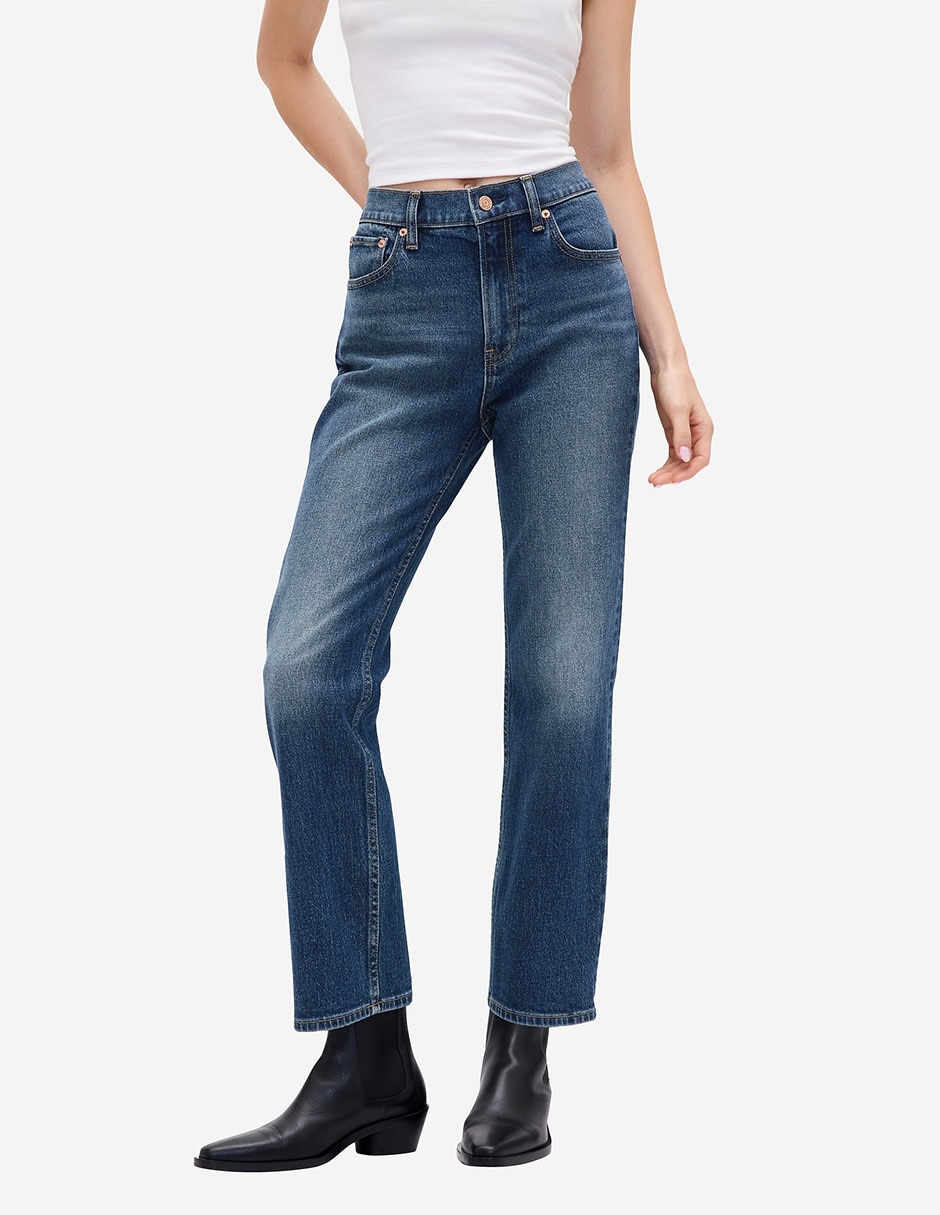 Jeans straight corte cintura para mujer