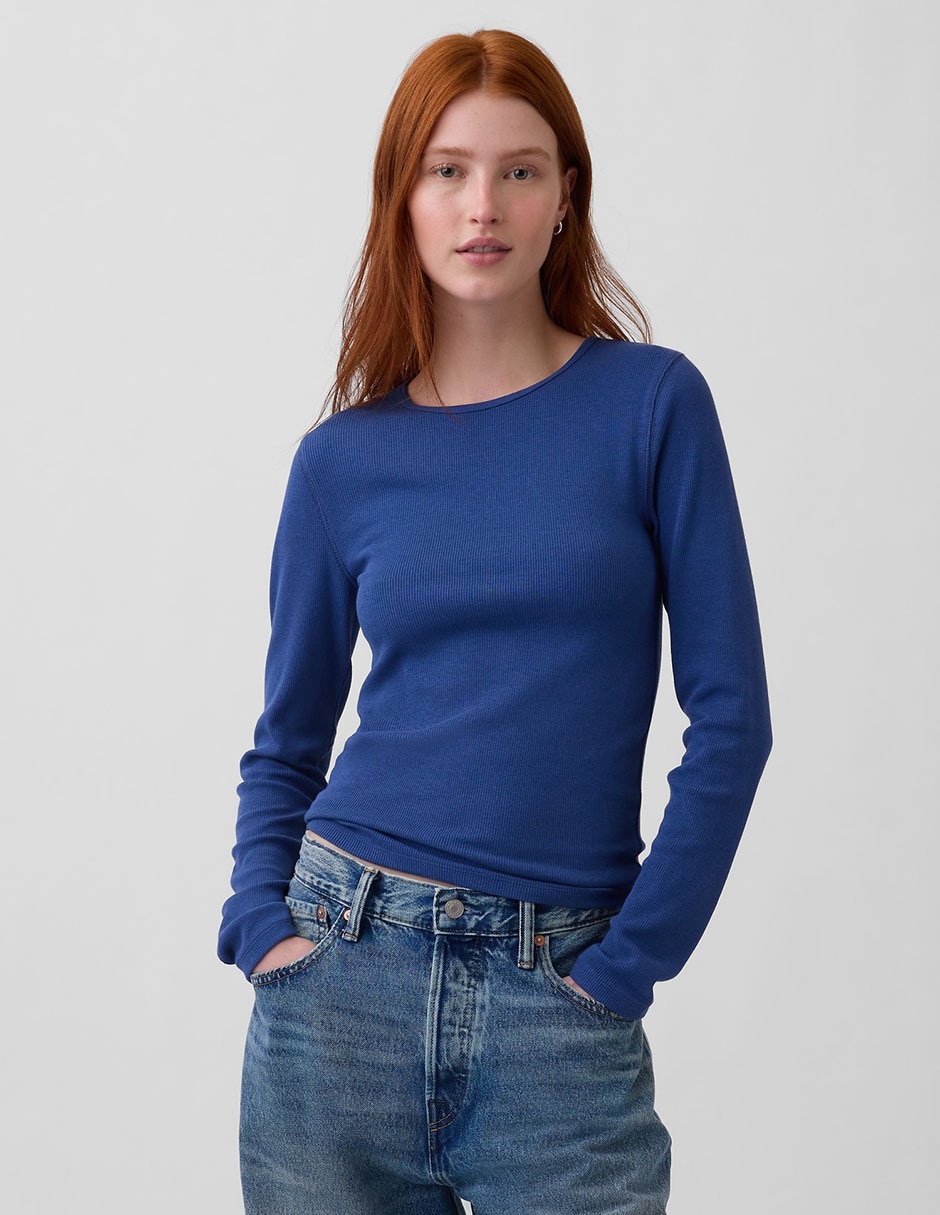 Playera manga larga cuello redondo para mujer