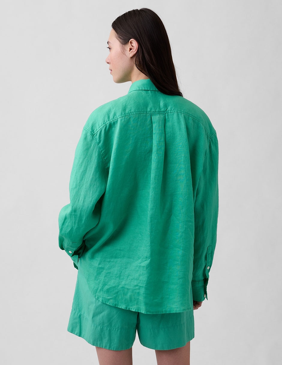 Camisa de lino manga larga para mujer 7