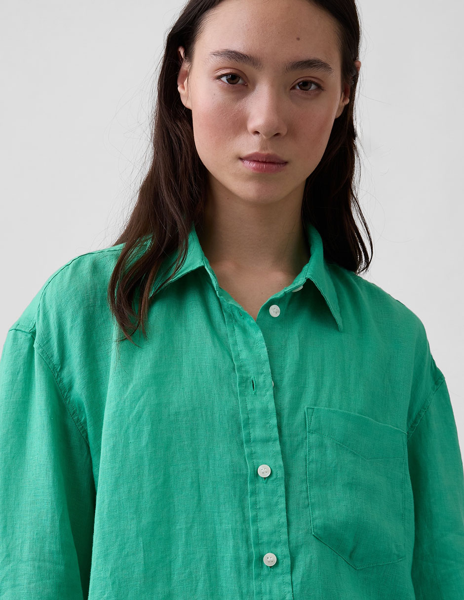 Camisa de lino manga larga para mujer 8