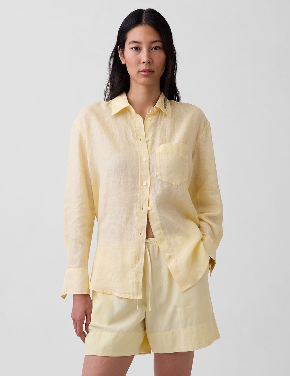 Camisa de lino manga larga para mujer