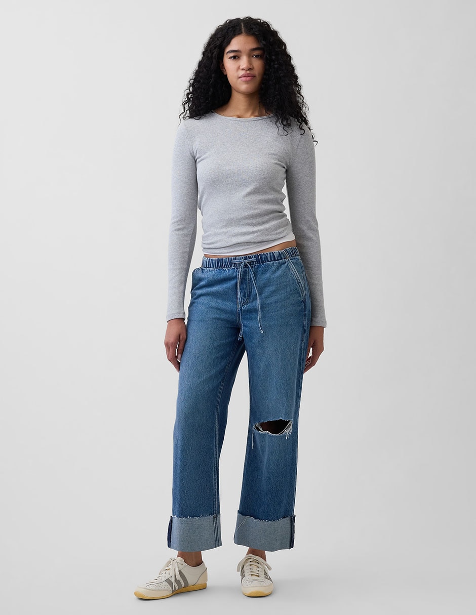Jeans straight cadera para mujer