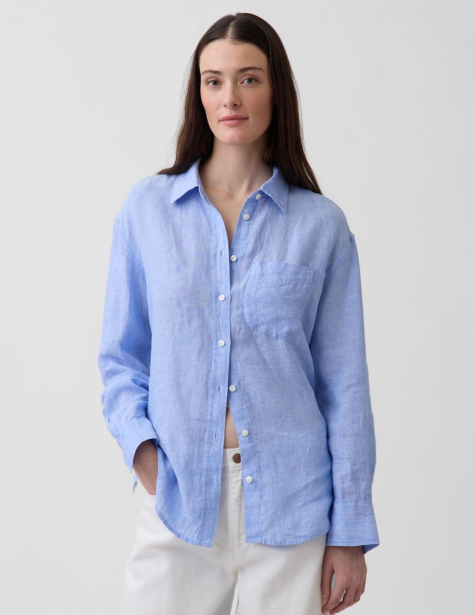 Camisa de lino manga larga para mujer Camisa de lino manga larga para mujer