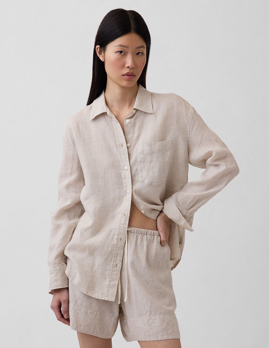 Camisa de lino manga larga para mujer Camisa de lino manga larga para mujer