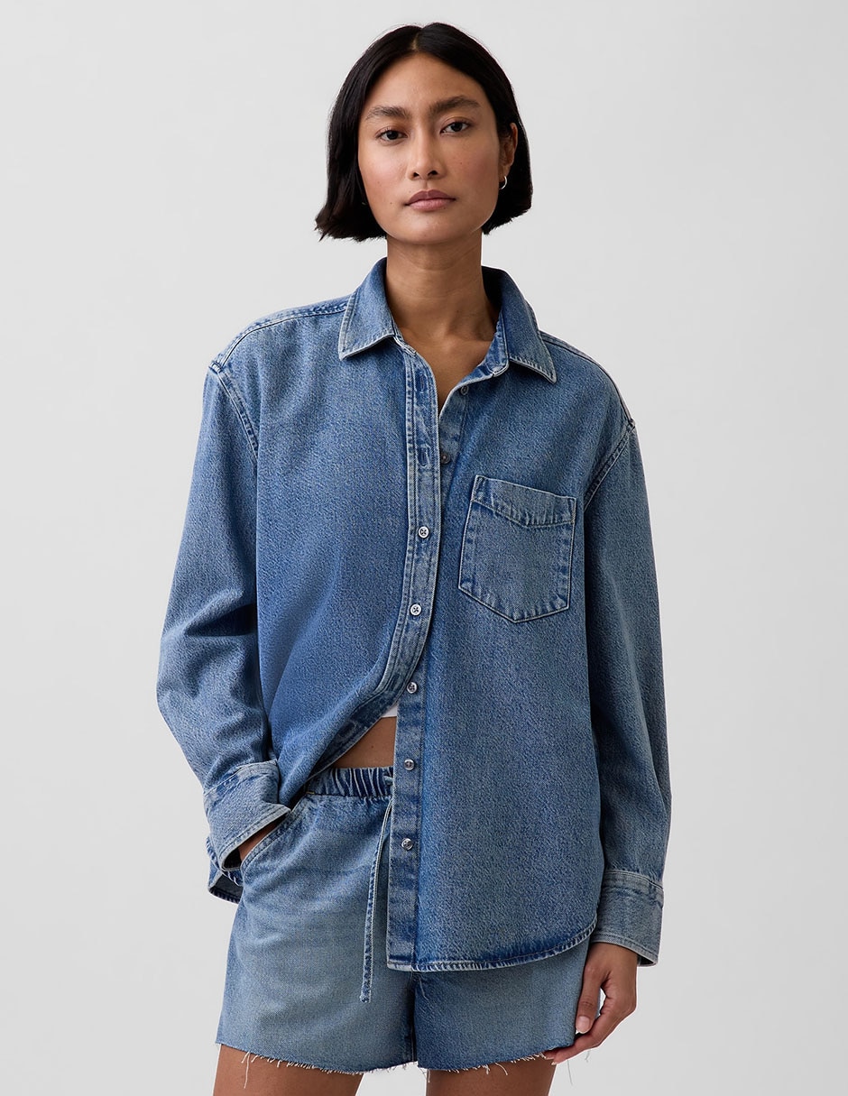 Sobrecamisa de algodón manga larga para mujer