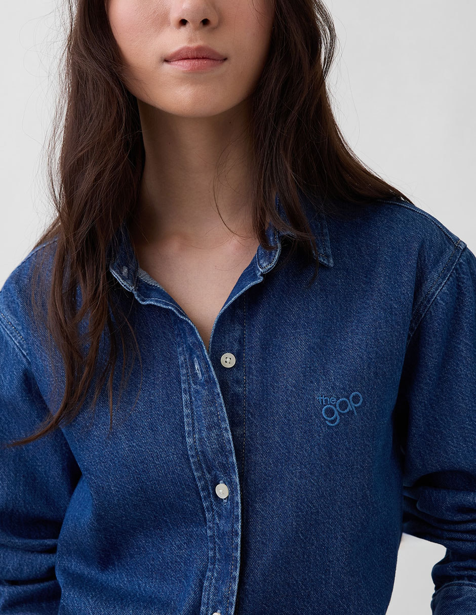 Camisa de mezclilla manga larga para mujer