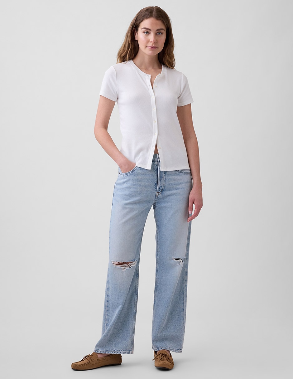 Playera manga corta cuello con botón para mujer 3