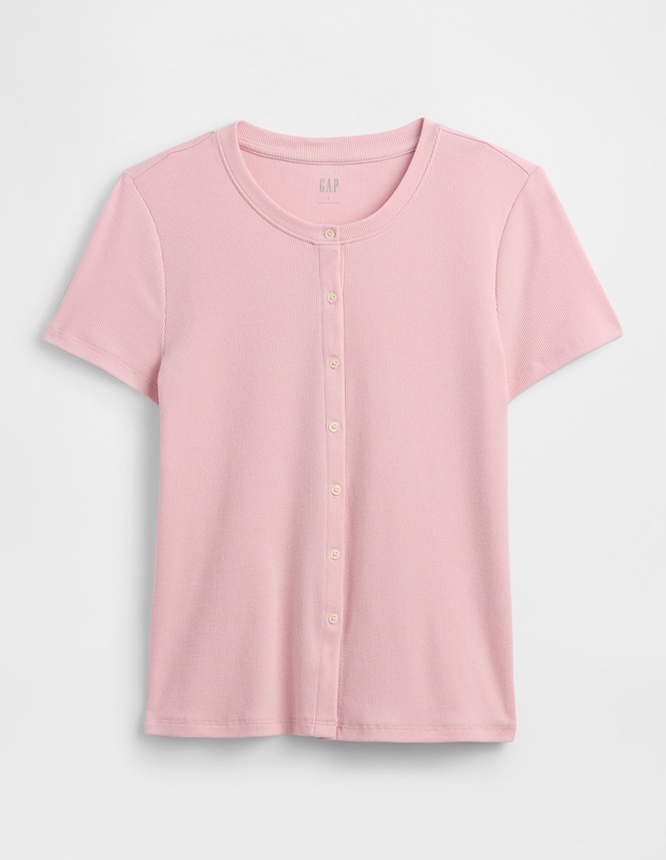 Playera manga corta cuello con botón para mujer
