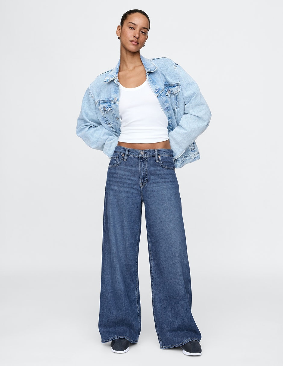 Jeans relaxed wide leg corte cintura para mujer