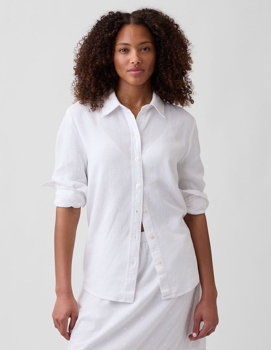 Camisa de lino manga larga para mujer