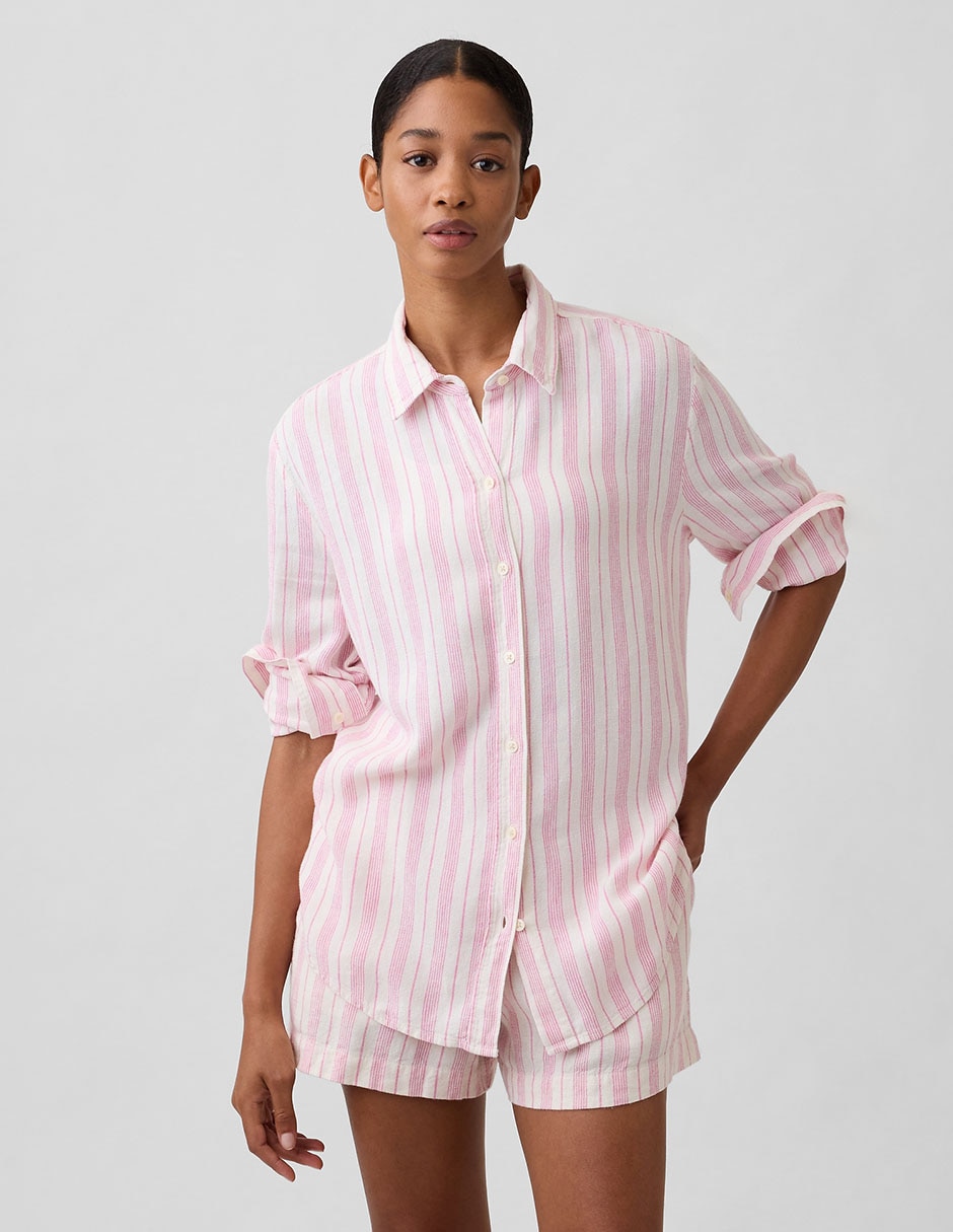 Camisa de lino manga larga para mujer