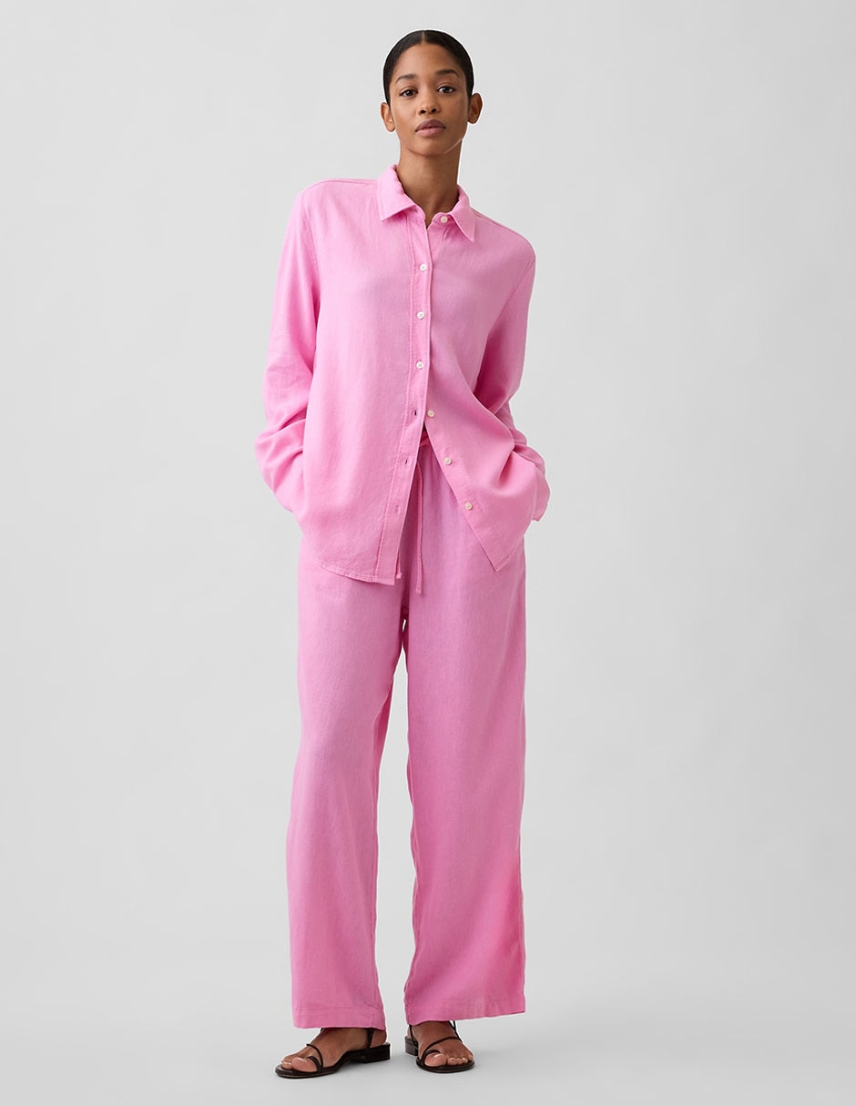 Camisa de lino manga larga para mujer