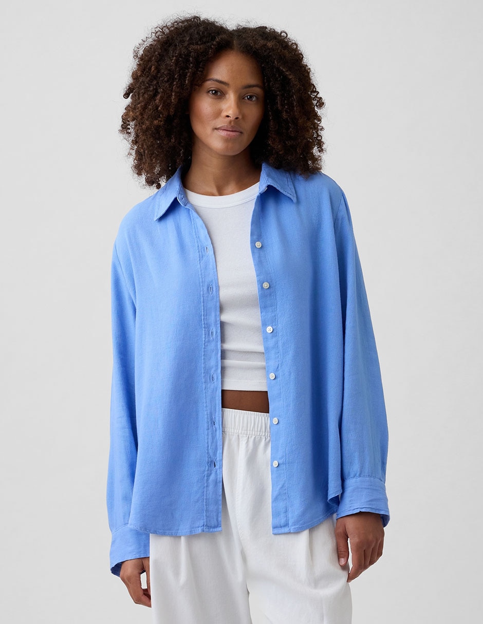 Camisa de lino manga larga para mujer